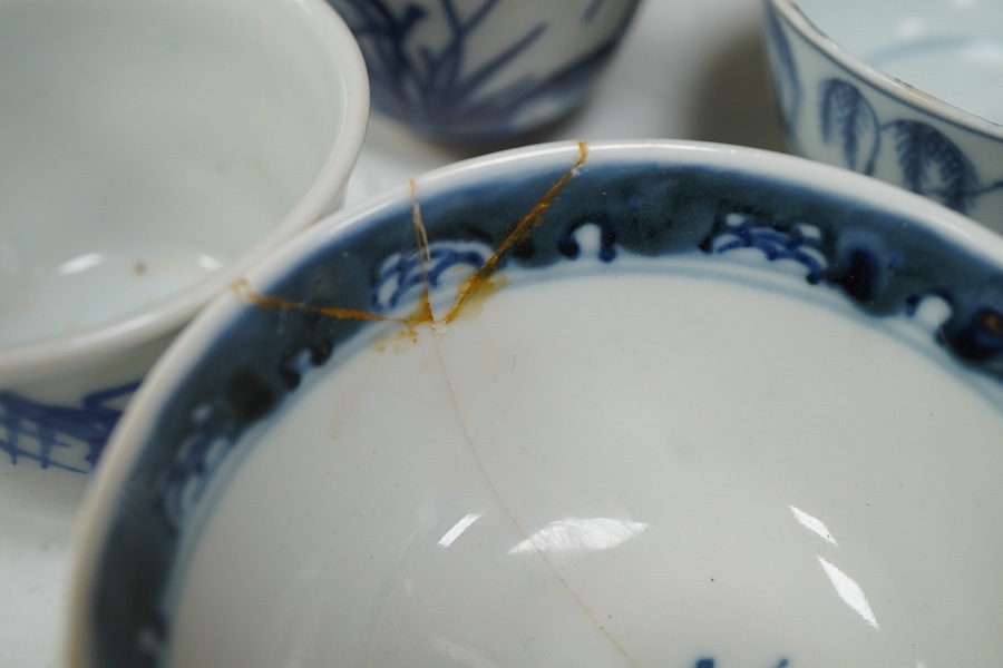 A collection of 18th century and later Chinese porcelain to include tea bowls and saucers and a large dish (a.f), largest 33cm in diameter